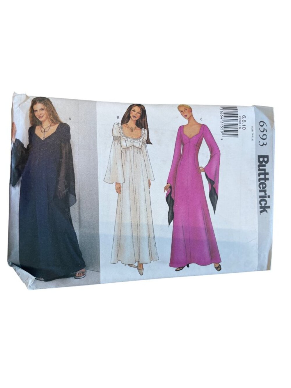 Butterick 6593 Pattern Sizes 6-10 Gothic Reniassance Vintage Gown CUT